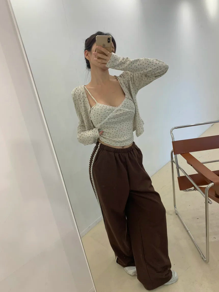 Chic Autumn Winter Loose Casual Pants – Color Block Side Stripe Floral Women Sweatpants Long Trousers