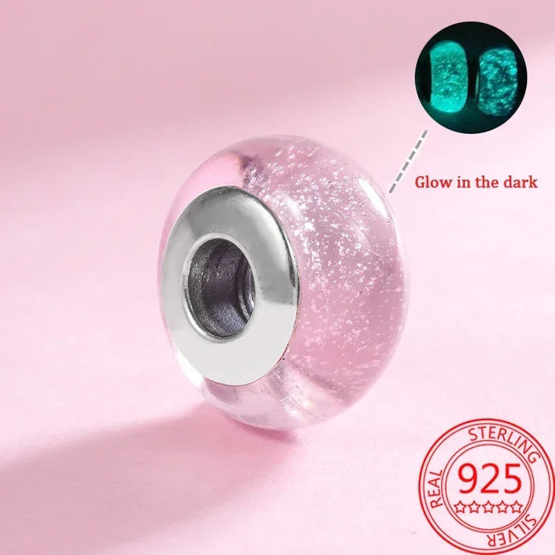 925 Sterling Silver Murano Glass Galaxy & Clover Heart Beads | Fit Pandora Bracelet DIY Jewelry Gift for Mum