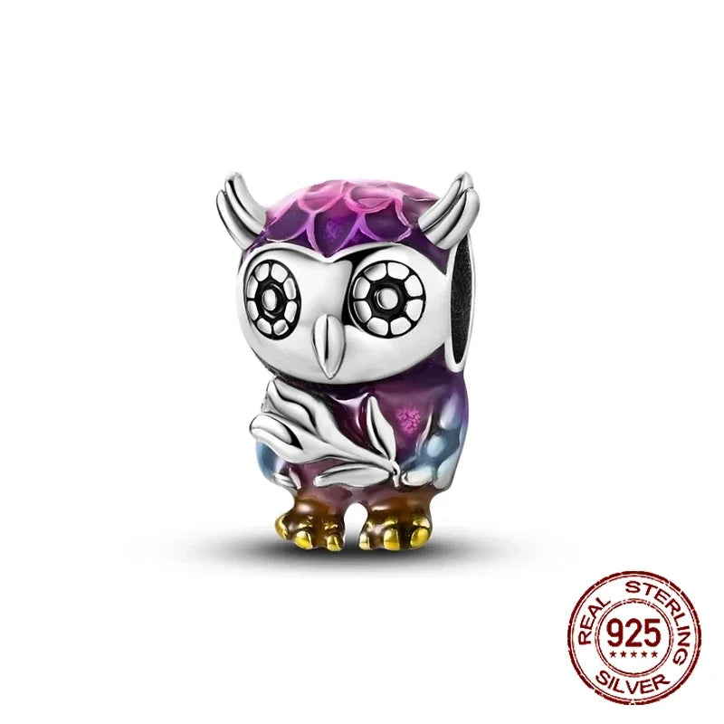 925 Sterling Silver Purple Flower & Butterfly Dangle Charm | Bead for 4MM Bracelet or Necklace DIY Jewelry Gift