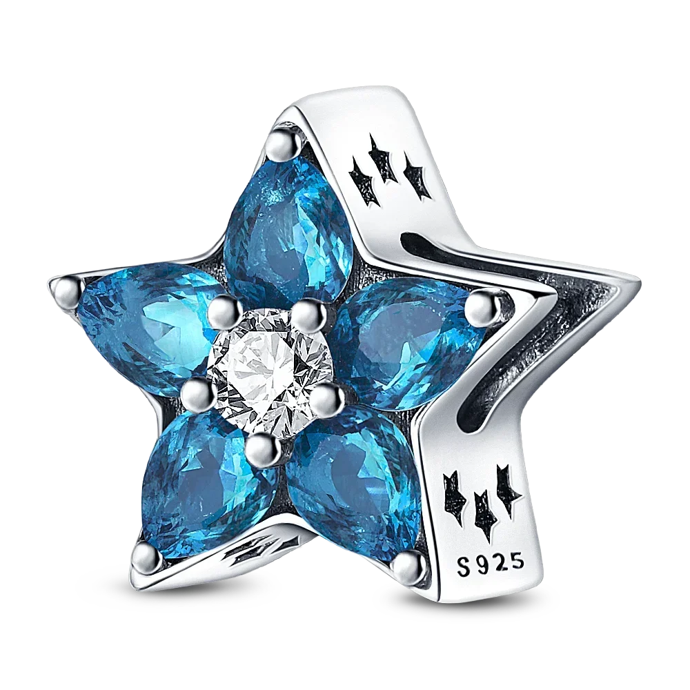 925 Sterling Silver Blue Moon Plane Space Series Glass Beads Clip Charm for Bracelet