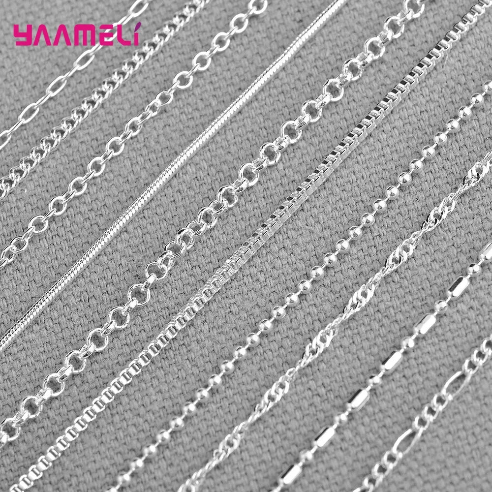 5PCS Authentic 925 Sterling Silver Chain Necklaces | Solid Silver Chains with Lobster Clasps for Men & Women 16–30 Inch