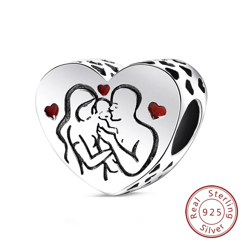 New 925 Sterling Silver Family Sister Love Heart Charm Bead | Original Bracelet DIY Jewelry Gift for Women