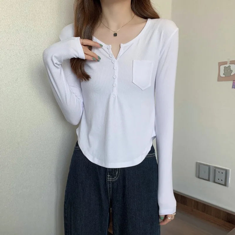 ✨ Plus Size Irregular Hem T-Shirt 👚 Long Sleeve Korean Style Top 🍁 Casual Spring Autumn Commute Wear