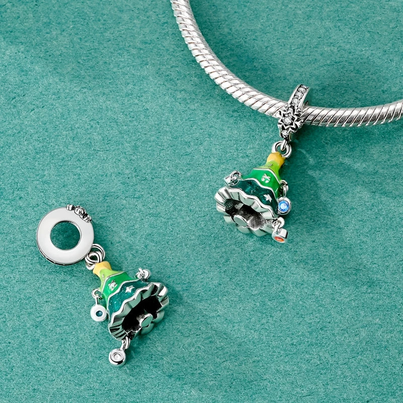 925 Sterling Silver Shining Christmas Tree Charms Bead | Star Dangle Fit Original Bracelet DIY Women Jewelry Gift