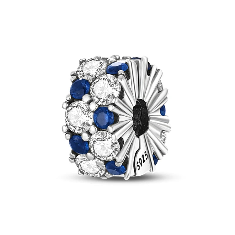 925 Sterling Silver CZ Pave Daisy Clip Charm & Safety Chain – Fits Original Pandora Bracelet, Women’s Silver Stopper Beads Jewelry