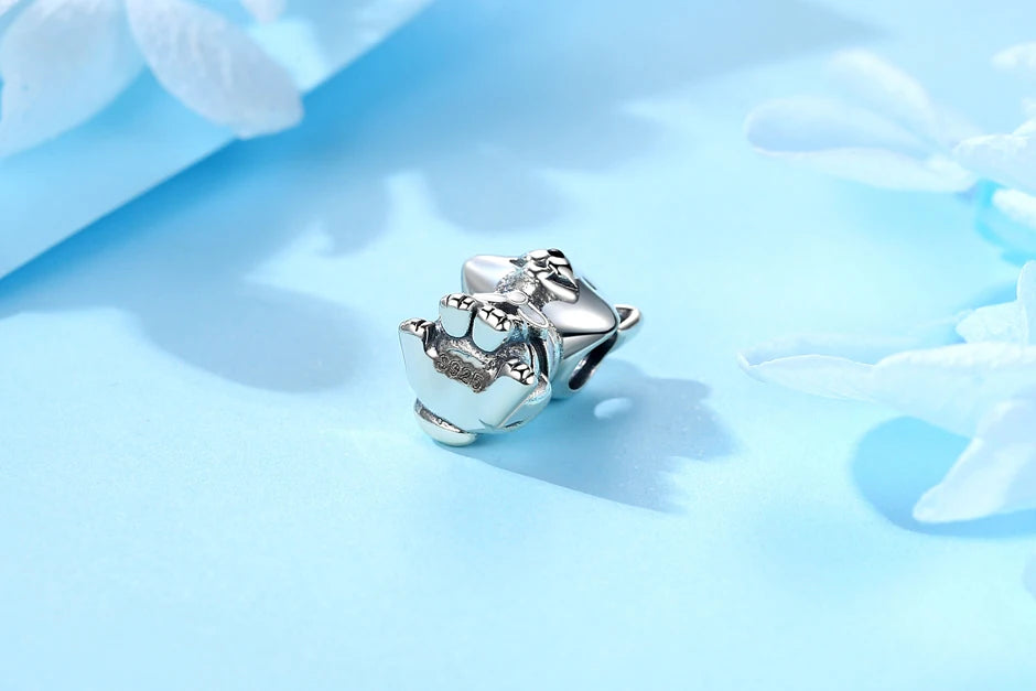 Original Sterling Silver Pet Paw Charm | Love Dog Cat Print Beads for Pandora Bracelets & DIY Jewelry