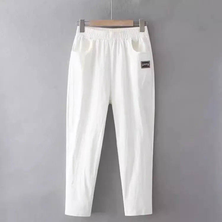 Slimming Straight Leg Cotton Linen Harem Pants – High Waist Casual Summer Trousers Women Loose Fit