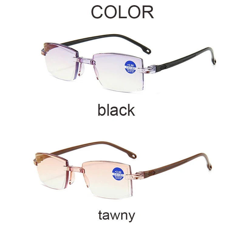 Men & Women Rimless Reading Glasses – Anti Blue Light Bifocal Eyewear for Far & Near Vision | Presbyopic Glasses +1.50/+2.00