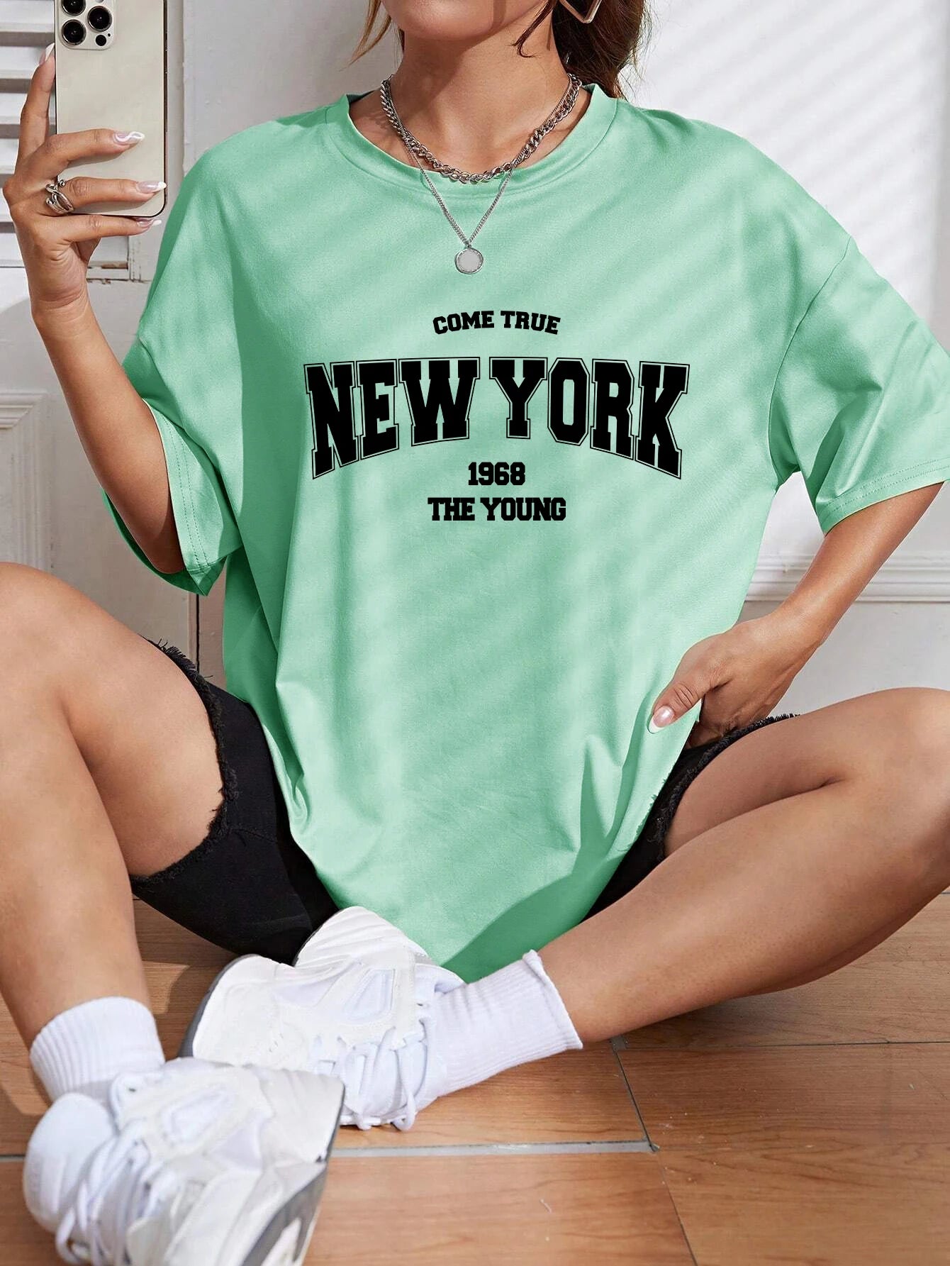 When 1968 New York Oversized T-Shirt for Women | Creative Streetwear Casual Top | Trendy Graphic Daily Tee