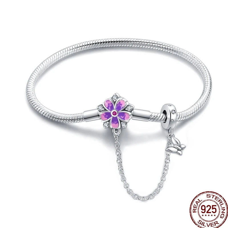 925 Sterling Silver Heart Moon Sun Clasp Charm Bracelet | 17–20CM Original Bracelet for Women | Fits Pandora DIY Beads Jewelry