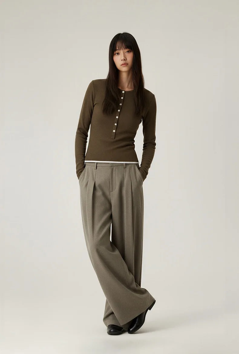 Women’s Casual Henley Neck Long Sleeve T-Shirt – Minimalist Solid Skinny Lenzing Lyocell Top