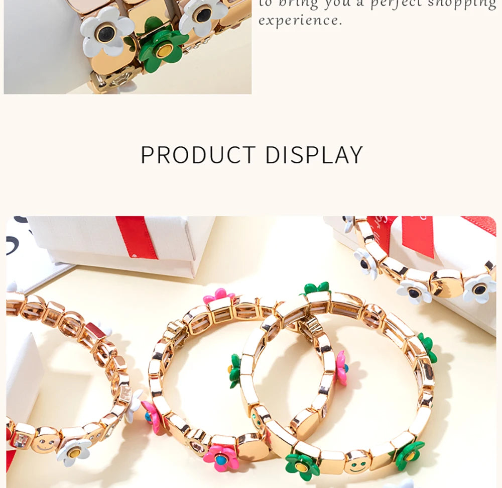 Gold Flower Charm Beaded Bracelet for Women | Boho Summer Jewelry Gift 2023