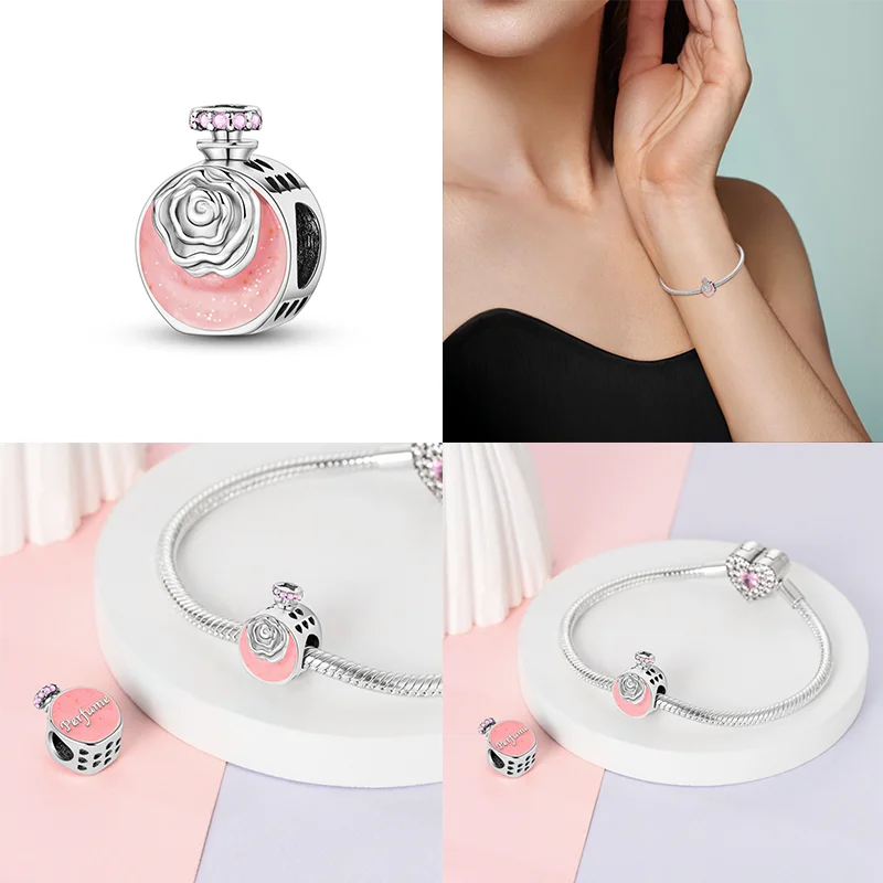 925 Sterling Silver Perfume Bottle Charm Bead – Fits Pandora Bracelet DIY Jewelry Gift for Women