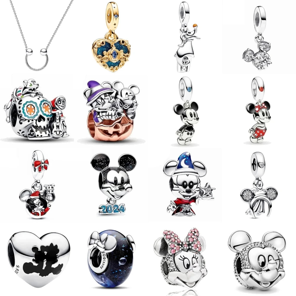 2024 Disney 925 Sterling Silver Mickey Murano Glass Beads | Fit Original Bracelet Necklace DIY Women Jewelry Gift