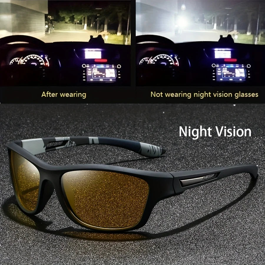 Square Yellow Night Vision Anti-Glare Goggles – Men & Women Driving, Fishing, Beach Sunglasses | UV Protection Polycarbonate Glasses