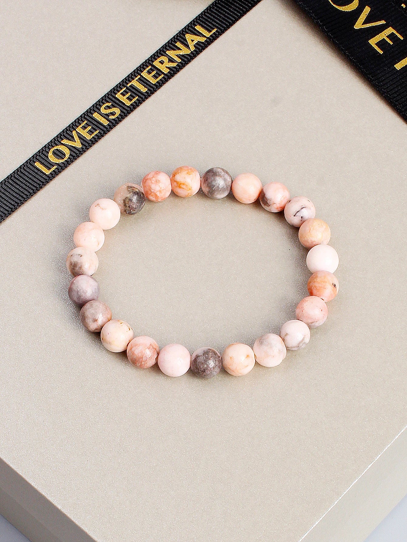 Original Pink Zebra Stone Bead Bracelet – Natural Reiki Healing Crystal Jewelry for Positive Energy & Balance Women Men