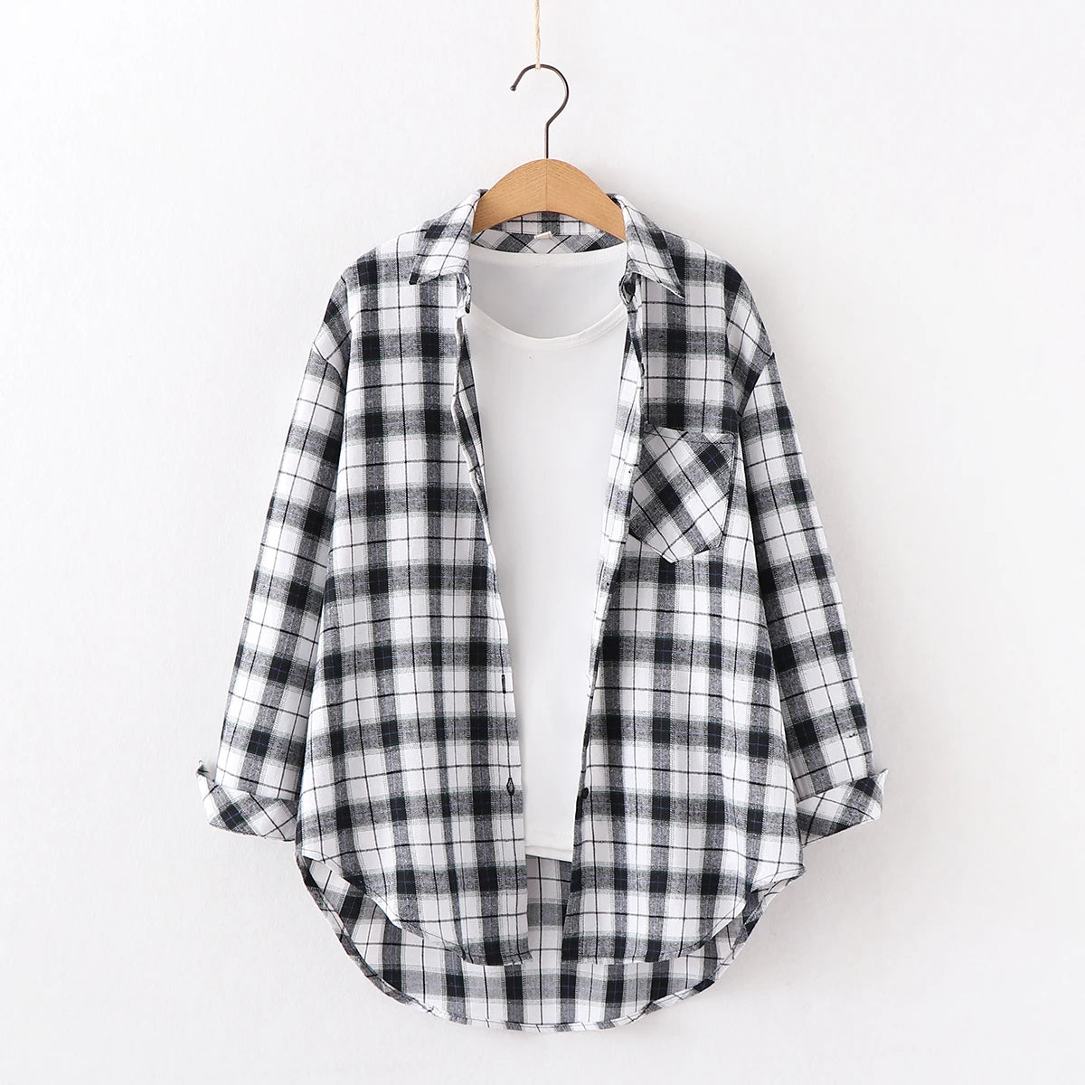 Fresh Flannel Plaid Shirt for Women | 2025 Loose Cotton Long Sleeve Casual Blouse & Top