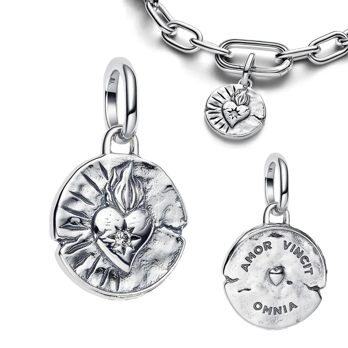 925 Sterling Silver Golden Round Necklace & Bow Earrings Set | Stars, Moon & Heart Charms Beads Women Jewelry Gift