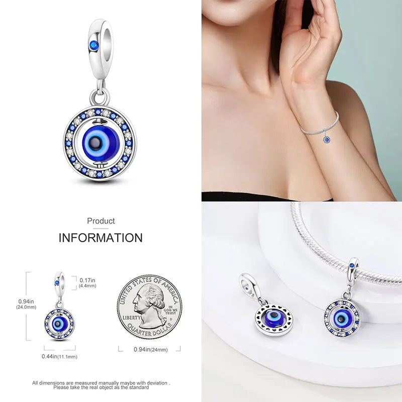 925 Sterling Silver Blue Zircon Evil Eye Charm | Original Devil Eye Series Bead Fits Pandora Bracelet – Women’s DIY Jewelry Gift