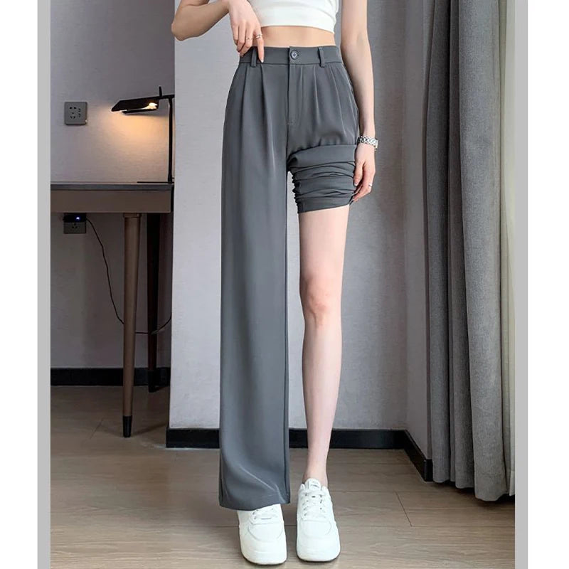 Women’s Classic Straight-Leg Suit Pants | Korean Casual Baggy Slacks | Elegant Long Trousers for Ladies