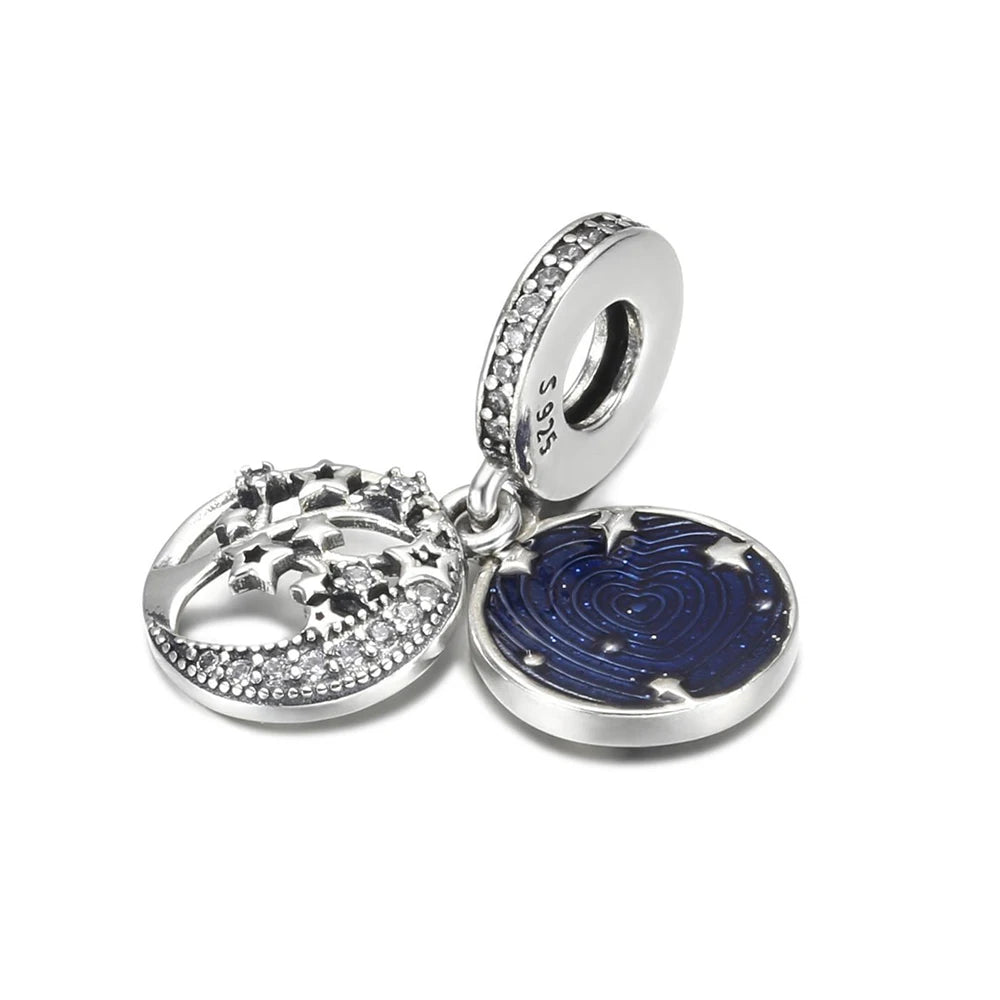 925 Sterling Silver Blue Planet & Dolphin Galaxy Dangle Charm | Women’s Bracelet DIY Jewelry