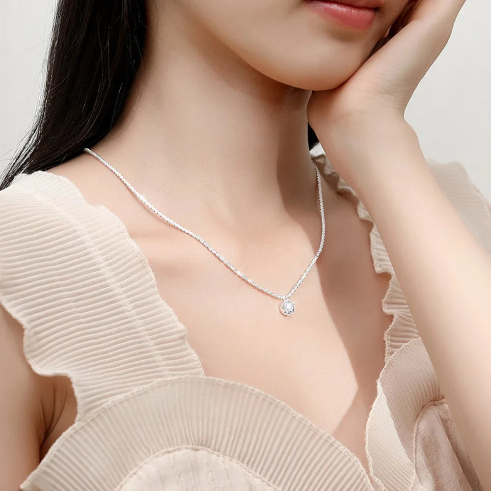 FEOBUR 1/2CT Moissanite Diamond Necklace – 925 Silver Crown Pendant for Women