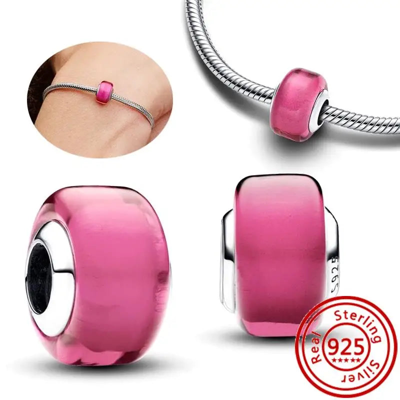 New 925 Sterling Silver Forever Always Love Murano Glass Beads | Sparkling Lucky Charms for Original Pantaro Bracelets DIY Jewelry