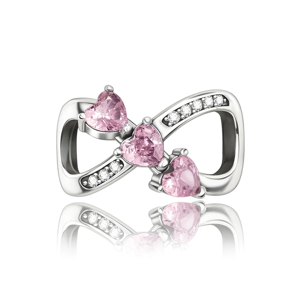 Romantic Pink Flowers 925 Sterling Silver Charms | Bag Lipstick Heart Bow Rose Bead Fit Original Bracelet DIY Jewelry Gift