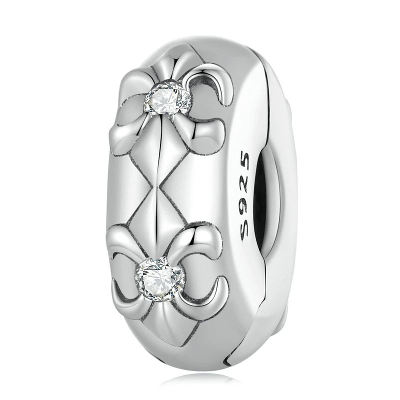 BISAER 925 Sterling Silver Clip Spacer Charm – Star & Cross Stopper Bead Fit Pandora Bracelet DIY Women’s Jewelry