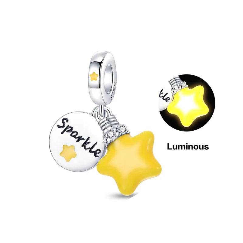 925 Sterling Silver Plated Dog, Cat & Owl Charms | Glow in the Dark Animal Beads | Fit Original Pandora Bracelet Women’s Jewelry