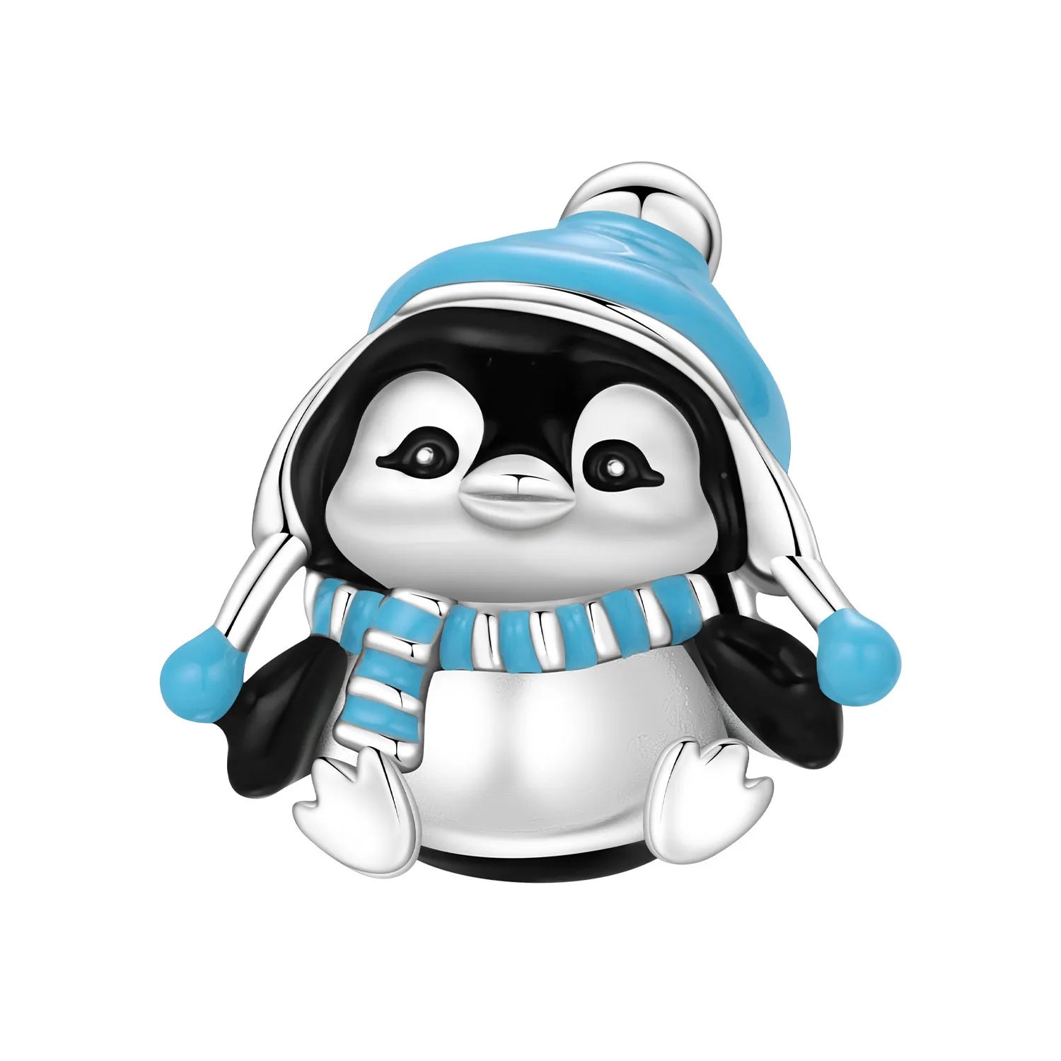 PANPOKI 925 Sterling Silver Blue Hat Penguin Beads | Animal Charms for Original Bracelet DIY Jewelry & Trendy Party Gifts