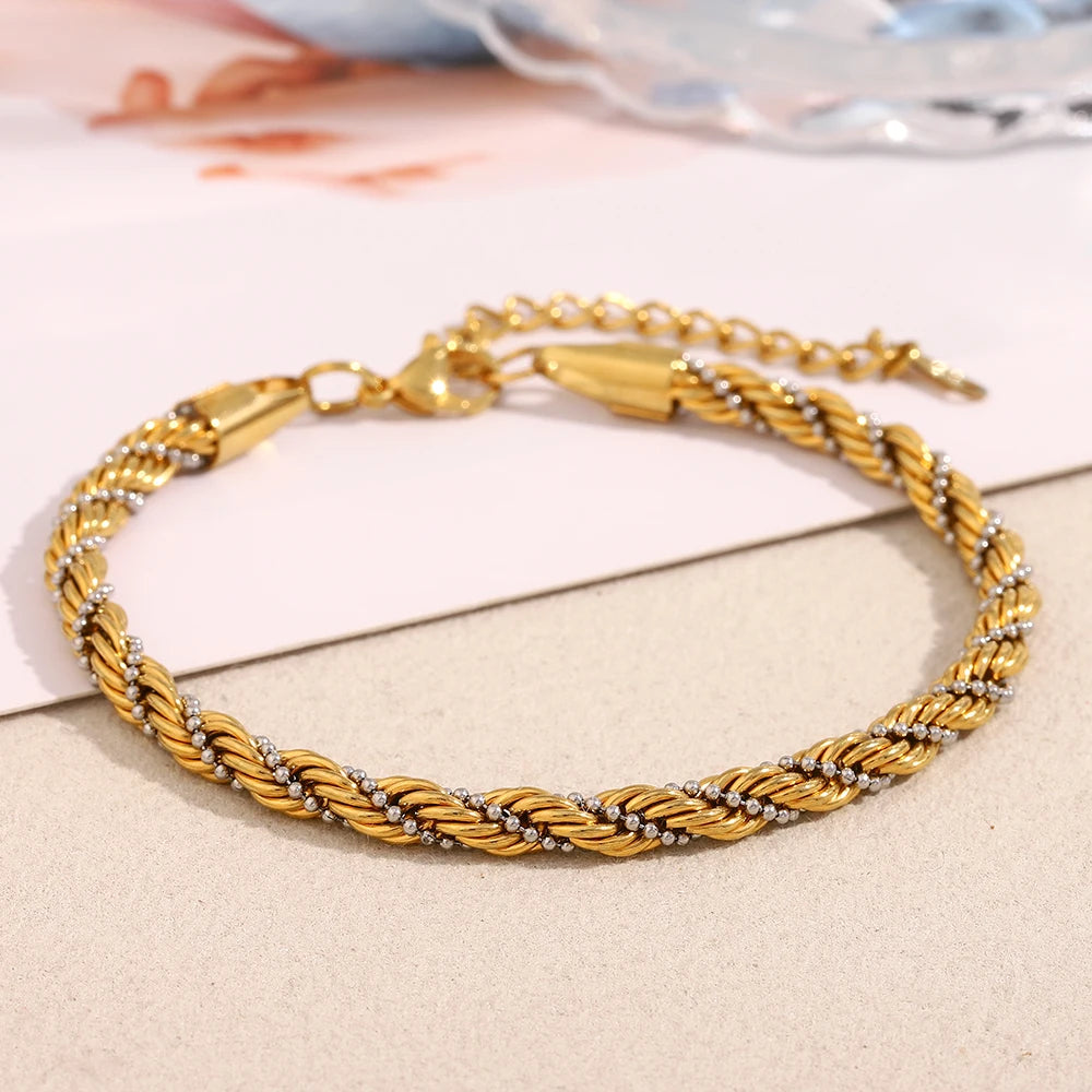 E.B.belle Mixed Color Twisted Clip Bead Bracelet | PVD Plated Stainless Steel Women’s Anklet Chain Jewelry Accessory