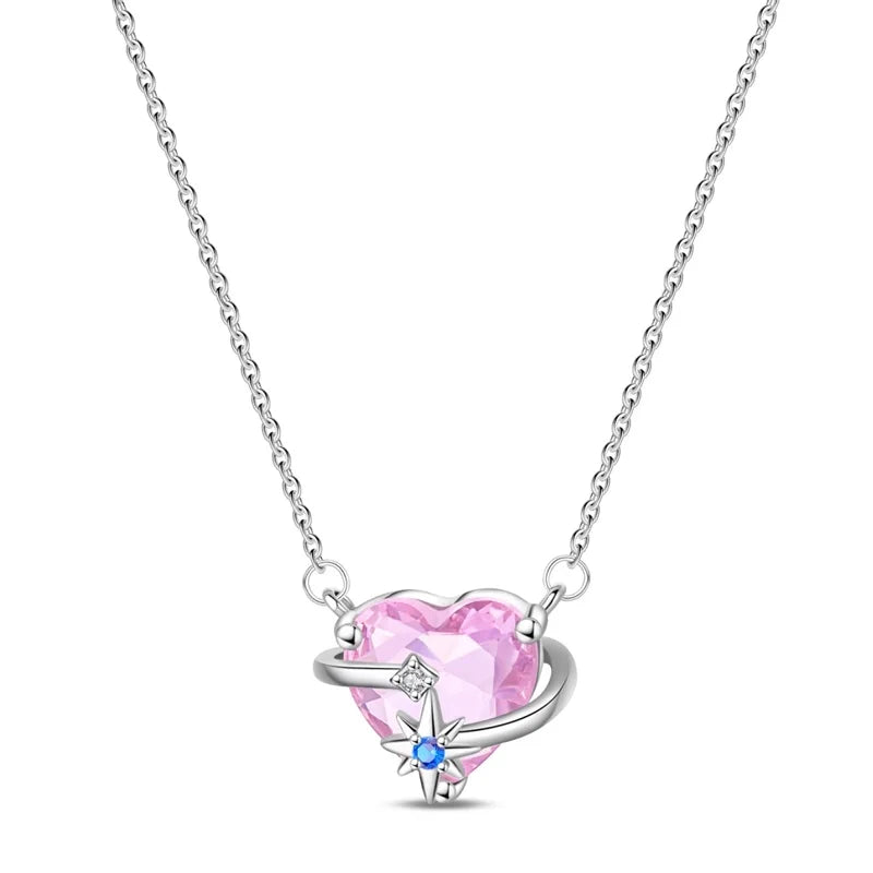 925 Sterling Silver Pink Heart & Infinity Necklace for Women Engagement Jewelry Gift