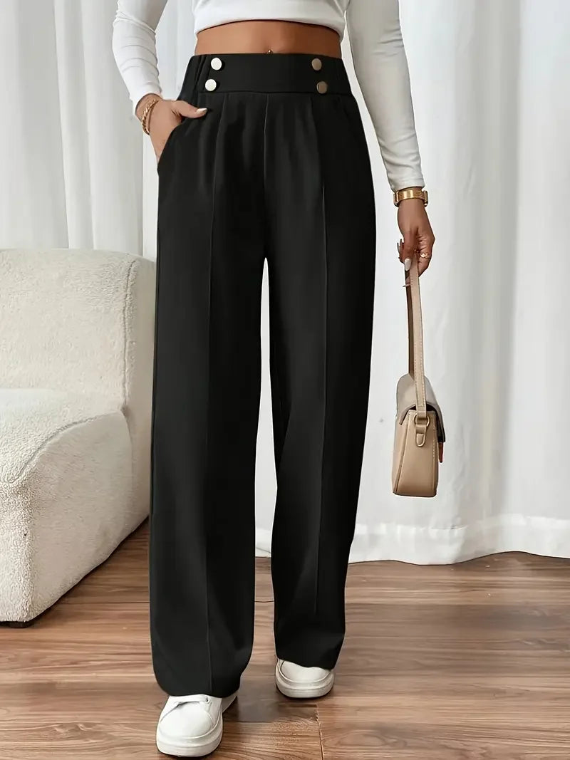 2025 Women’s High Waist Wide Leg Pants | Flowy Floor-Length Minimalist Straight Fit Trousers