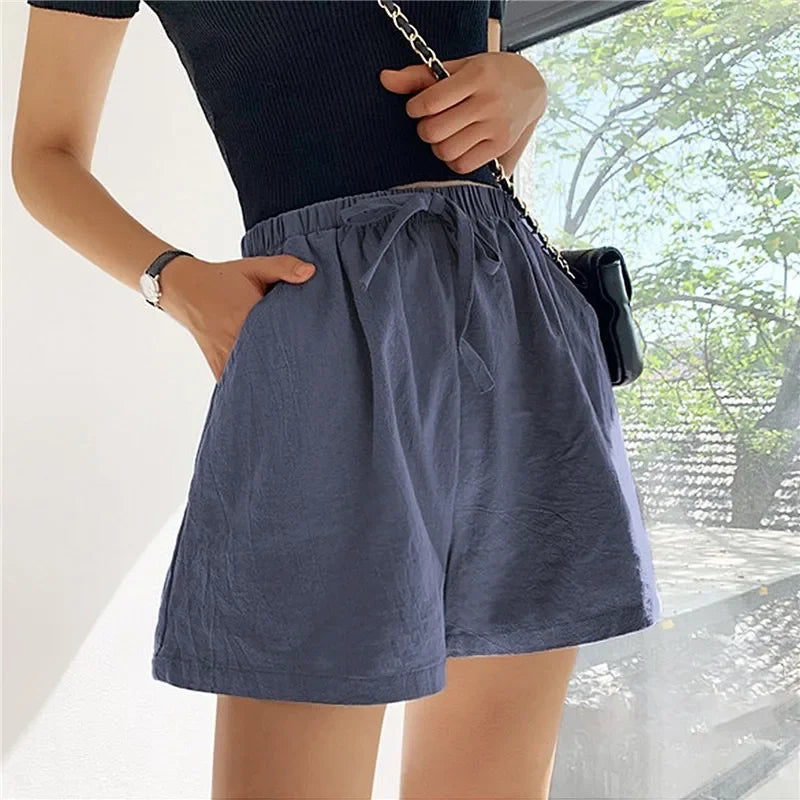 ☀️ Cotton Linen Women's Sport Shorts 🩳 Summer High Waist Solid Black Shorts 👖 Fashion Plus Size Casual Short Pants