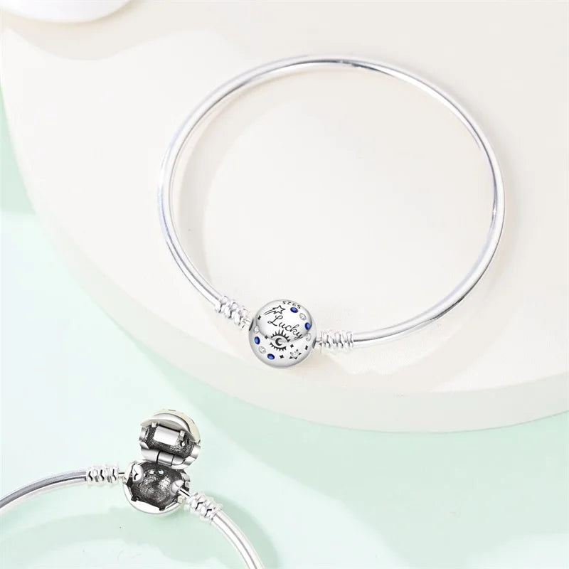 925 Sterling Silver Rainbow Leather Braided Bracelet | Eternal Love Stars & Moon Charm – DIY Women’s Beaded Jewelry Gift