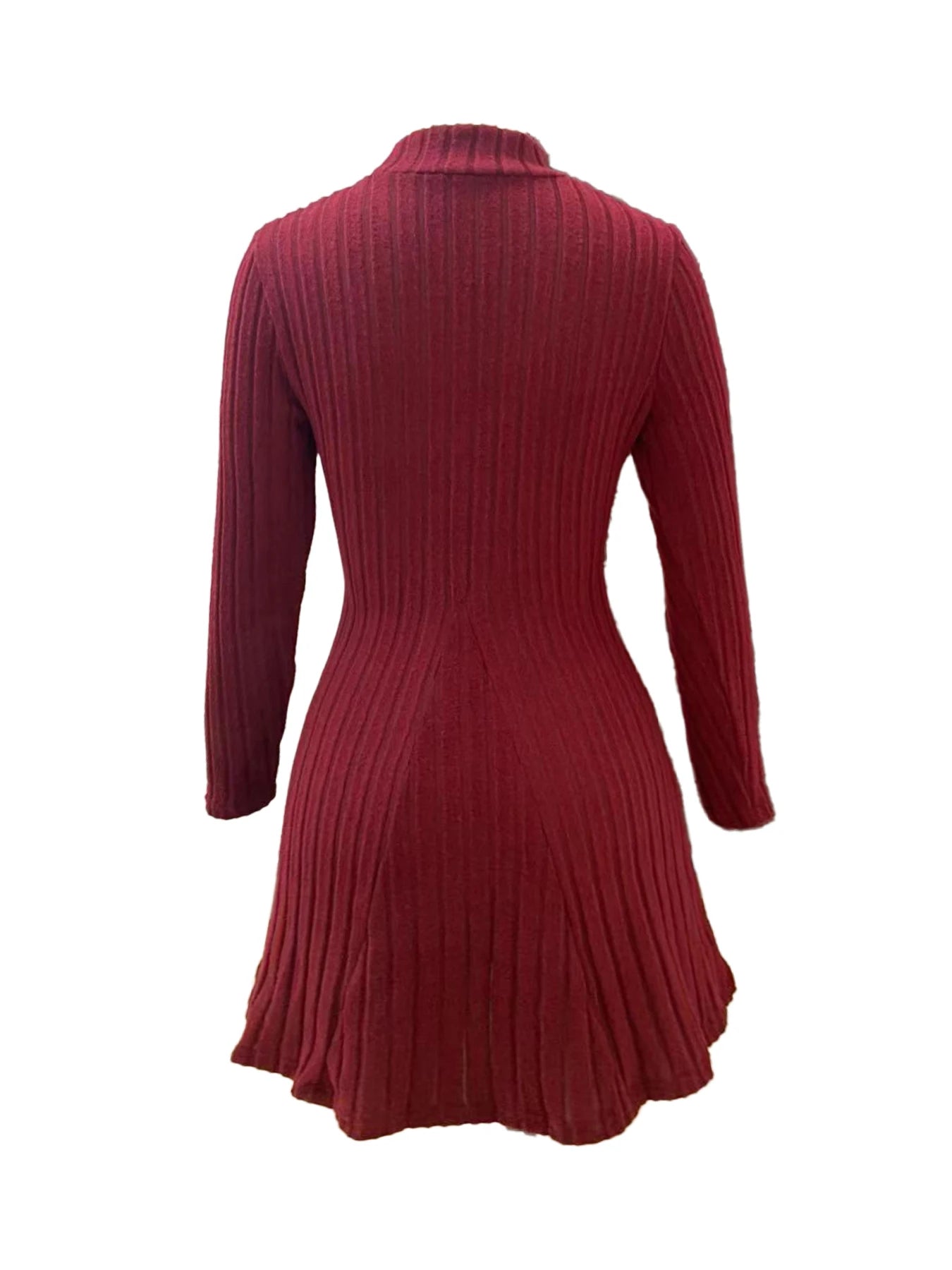 Women’s Slim Fit Half High Collar Dress – Waist Cinched A-Line Pit Stripe Long Sleeve Elegant Autumn Winter Dress