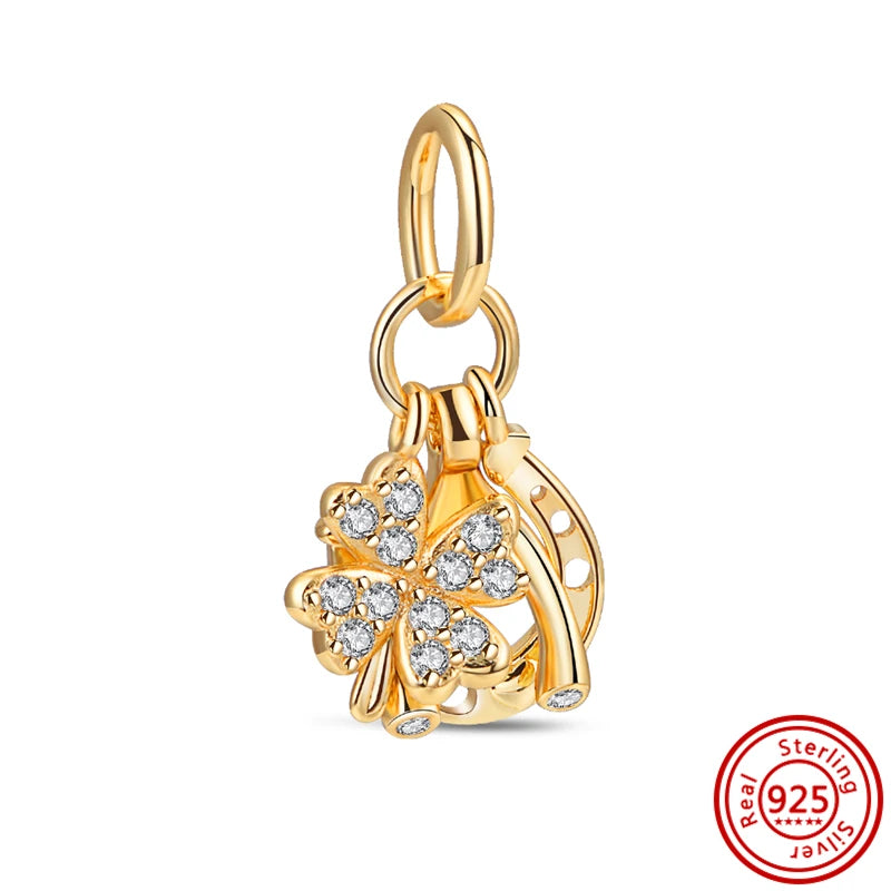 925 Silver Golden Bees & Yellow Roses Dangle Charm | Fit Original Bracelet Jewelry Gift