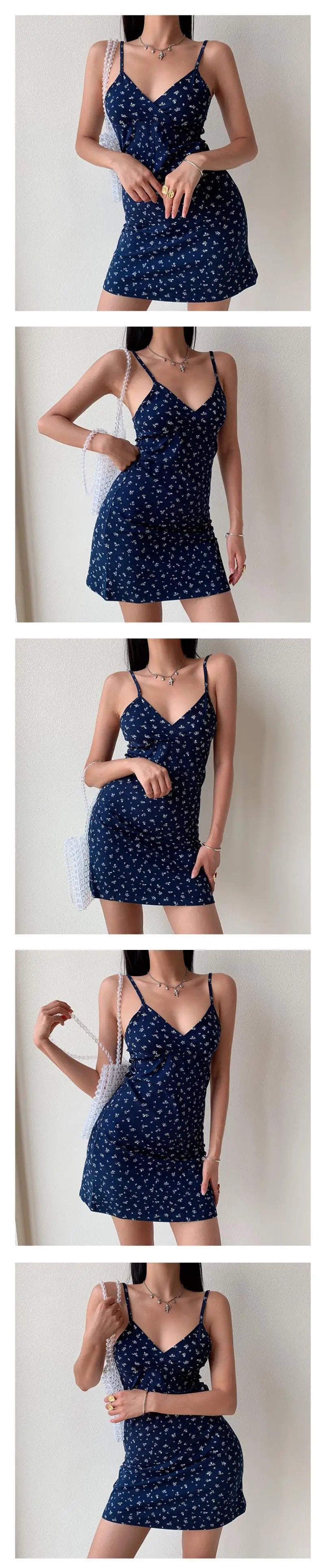 Sleeveless Vintage Floral Spaghetti Strap Mini Dress – Women’s V-Neck Backless Summer Camisole Dress