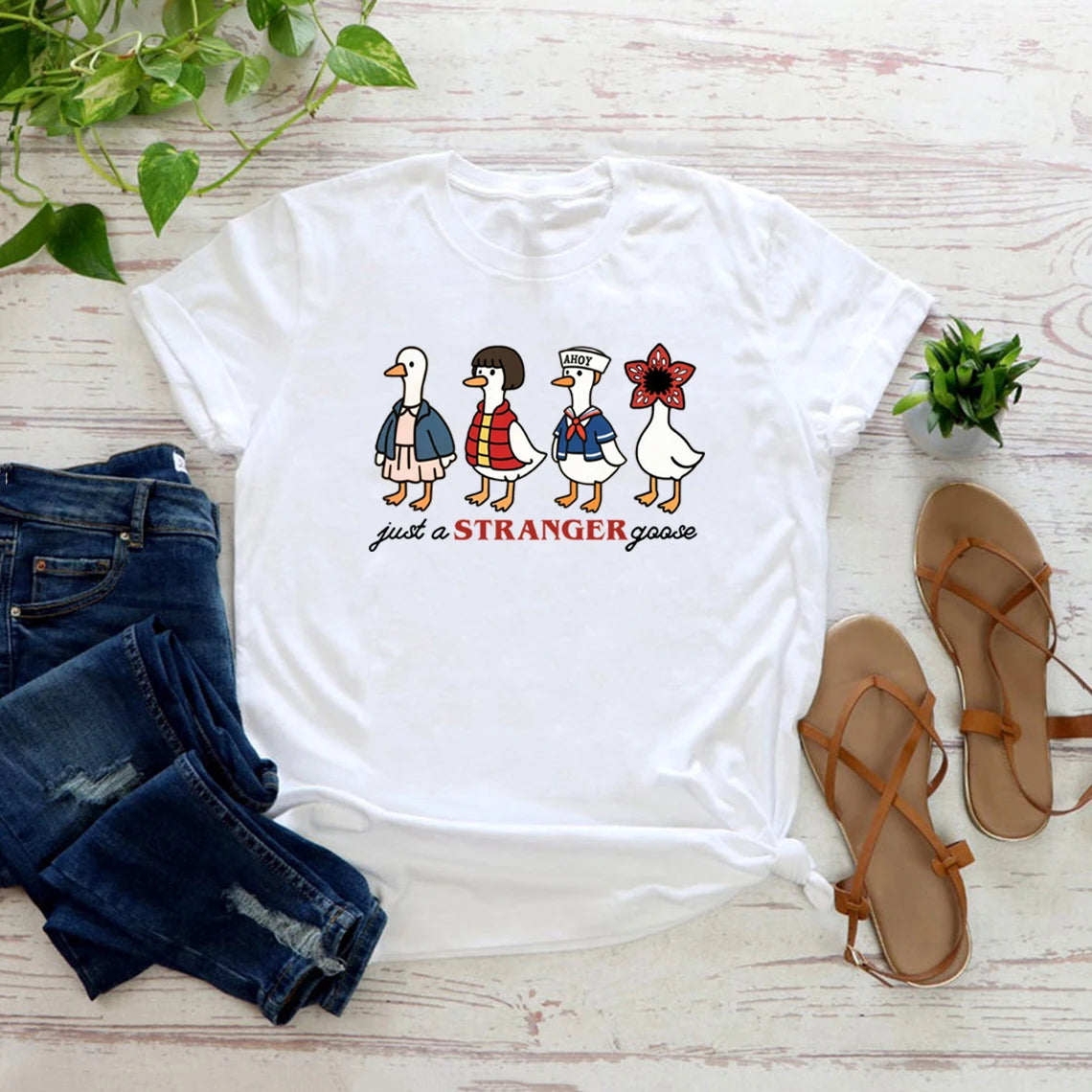 Just A Stranger Goose T-Shirt 🦢 Funny Parody Women Graphic Tee ✨