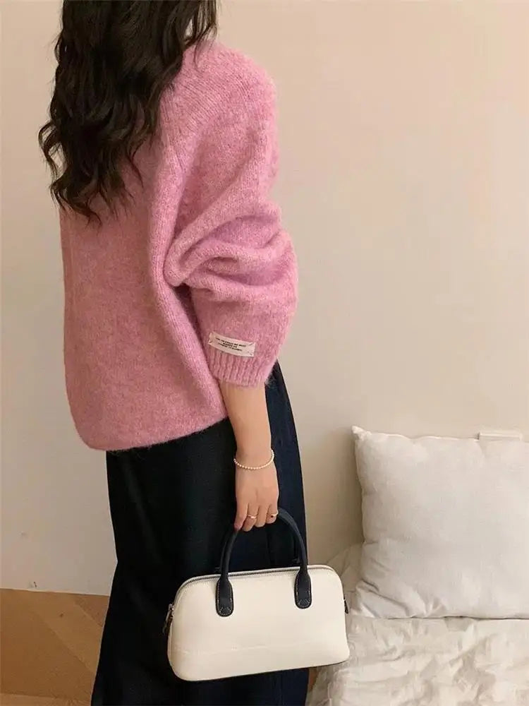 Loose Women’s Blue Sweater | Korean Casual Knitwear | Spring Autumn Round Neck Pullover