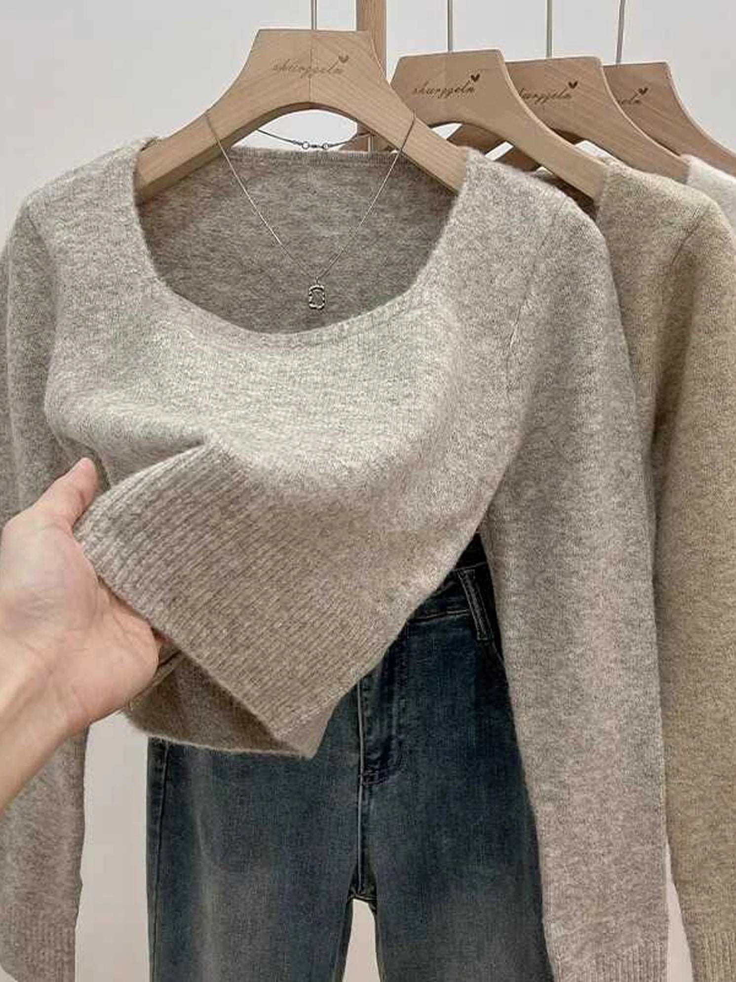 ✨ Soft Short Knitted Sweater Top for Women 🍁 Square Collar Slim Fit | Autumn Winter Inner Base Shirt 👚