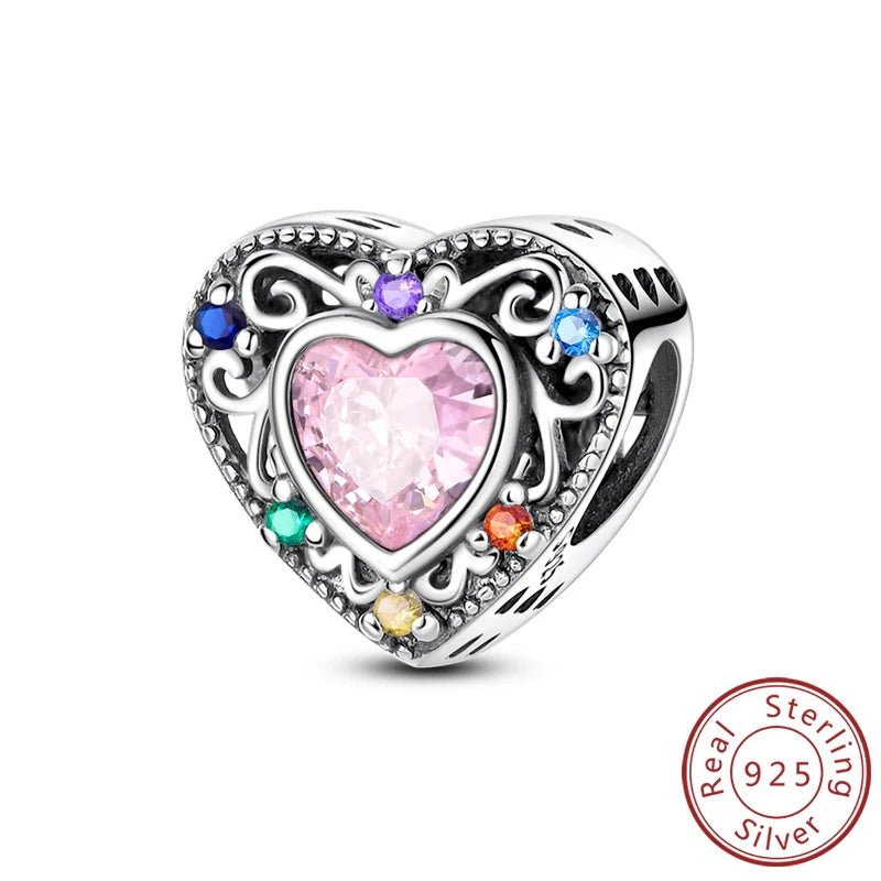 New Love Heart Shaped 925 Sterling Silver Charms – Family & Friendship Charm Beads Fit Original Bracelets for Women