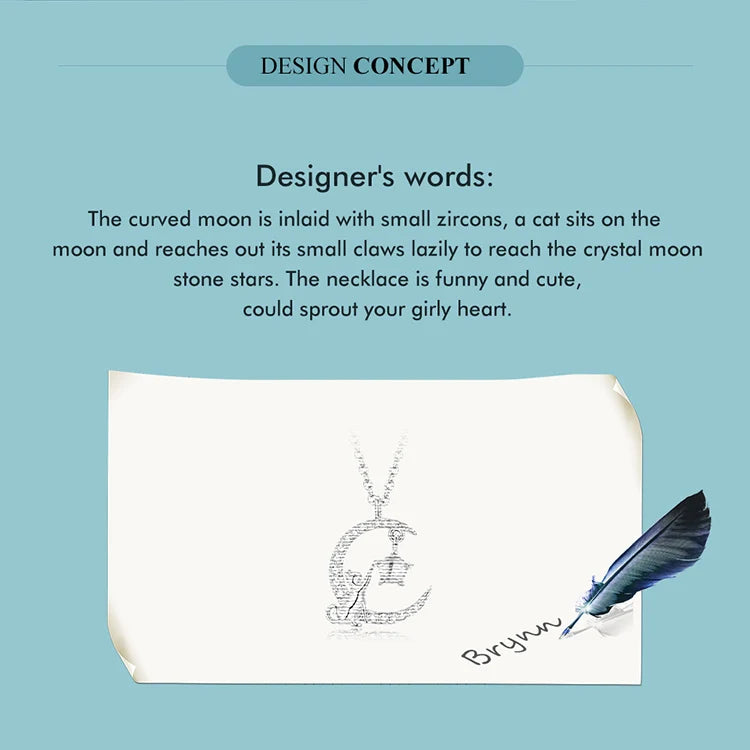 WOSTU 925 Sterling Silver Cat & Rabbit Moon Necklace | Star Zircon Pendant for Women Fine Jewelry Gift