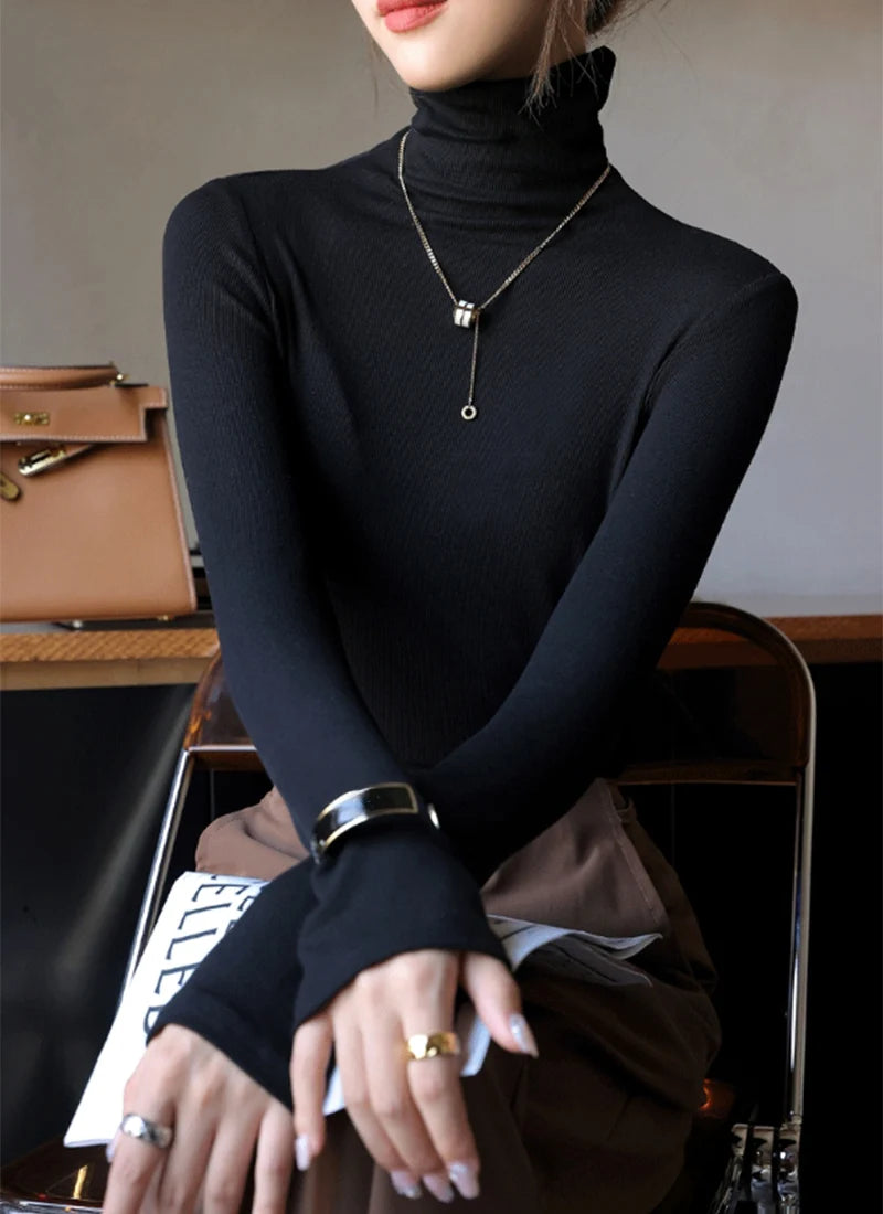Women's Turtleneck Knitted Sweater | Autumn Slim Fit Pullover | High-End Long Sleeve Basic Top
