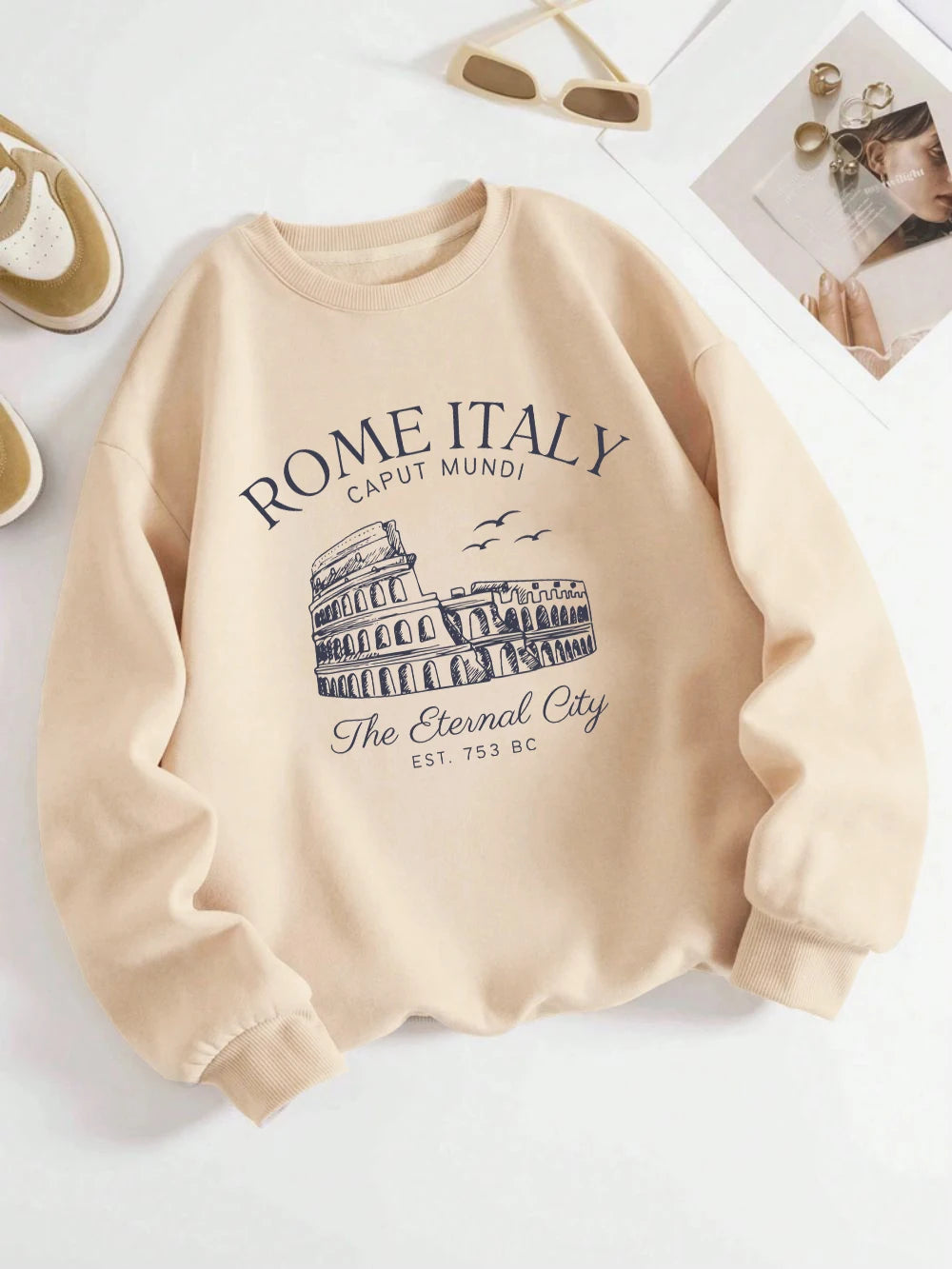 Colosseum Rome Italy Print Sweatshirt for Women | Y2K Casual Crewneck Fleece Pullover