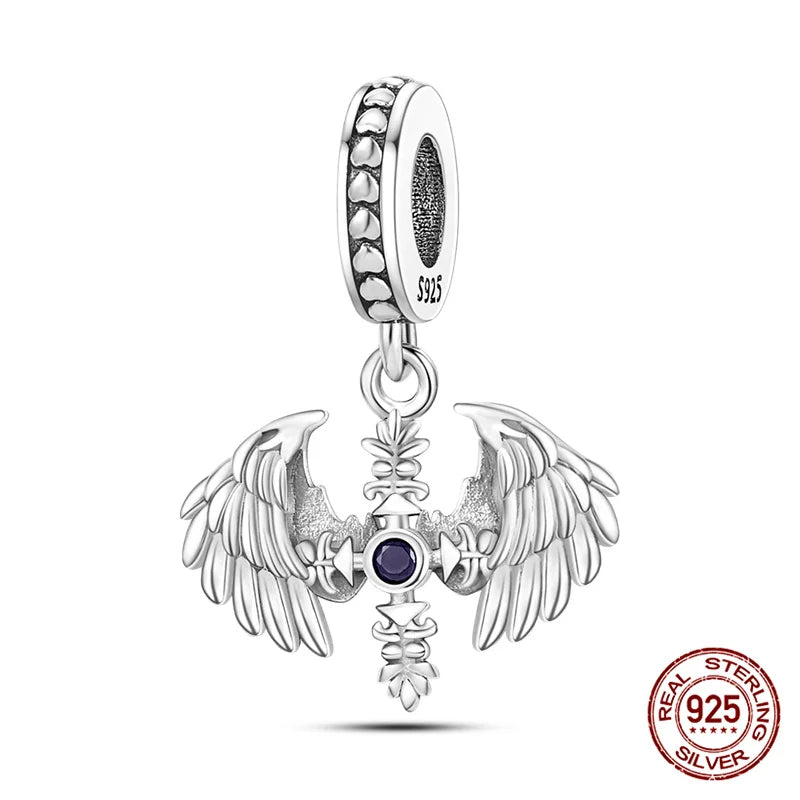 Hot Bible Cross Pink Zircon Charm – 925 Sterling Silver DIY Bracelet for Women