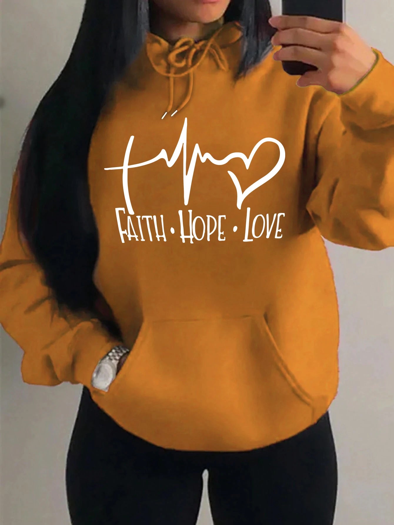 Faith Hope Love Letter Graphic Women’s Hoodie – Casual Loose Streetwear Fleece Pullover Autumn Top