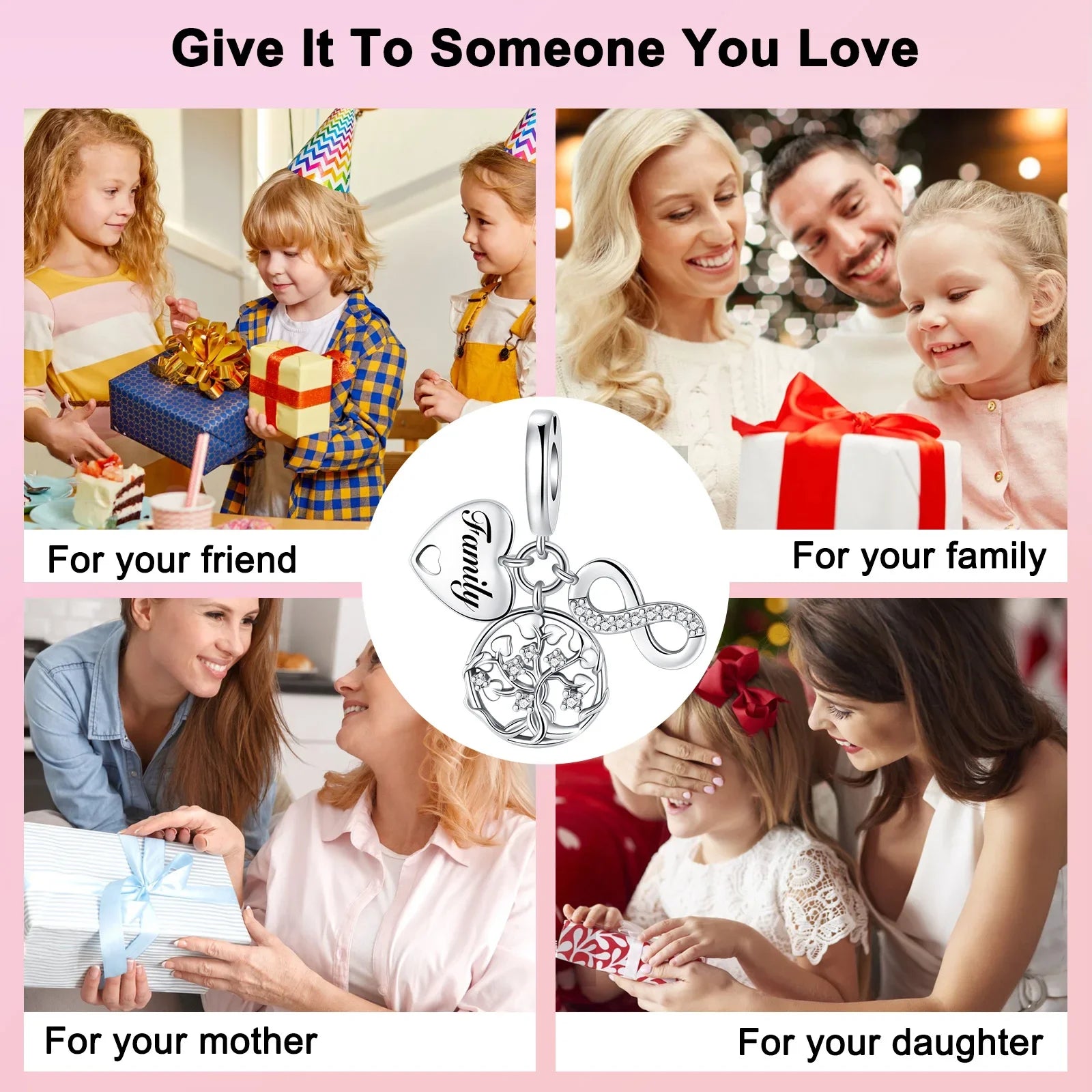 925 Sterling Silver Family Tree of Life Cross Pendant Charm – Fits 4mm Bracelet DIY Jewelry Gift for Women