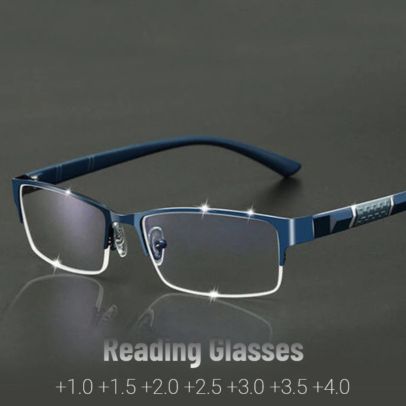Metal Anti-Blue Light Reading Glasses for Men – Business Farsighted Eyewear Diopter 0 to +4.0